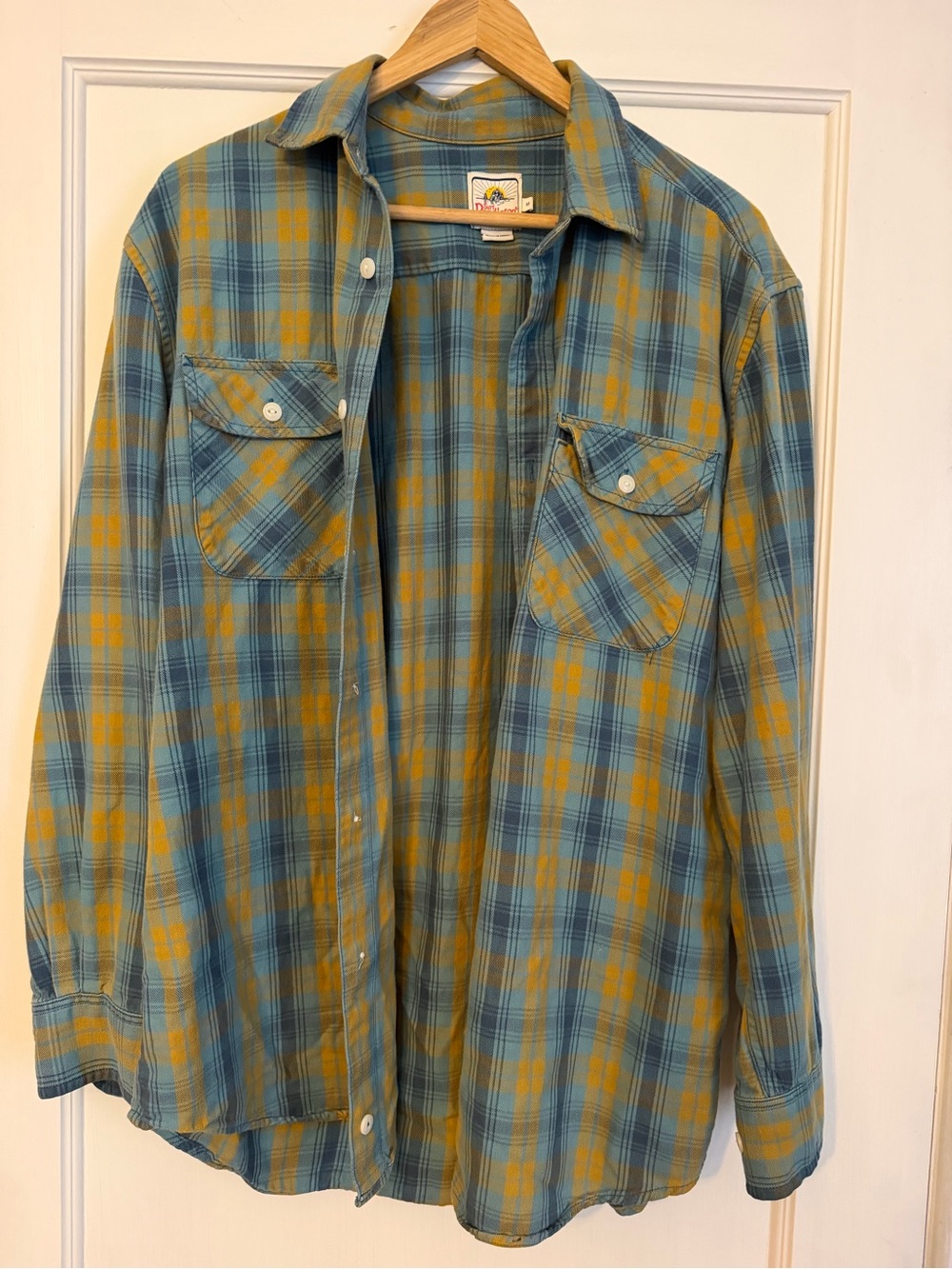 Surf Pendleton Men’s Medium Plaid Flannel Shirt Blue Mustard Button Down